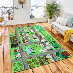 Cute Urban Seamless Pattern Houses Area Carpet Rug City Rug Home Decor