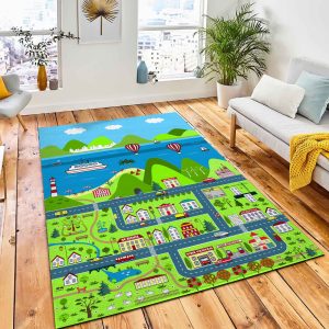 Detailed Cartoon Map City Mountains Carpet Rug Kids Rug Home Decor