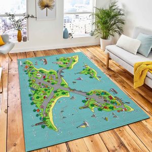 Doodle Islands Map Top View Area Rug Kid Play Rug Room Decor