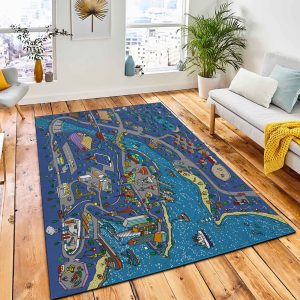 Doodle Town Night Map Isolated Rug Nursery Rug Room Decor