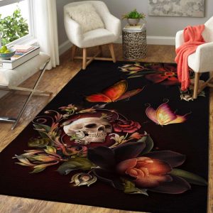 Flower And Skull Rug Carpet Mat All Over Print Area Rug For Living Room Bedroom Rug Home Decor