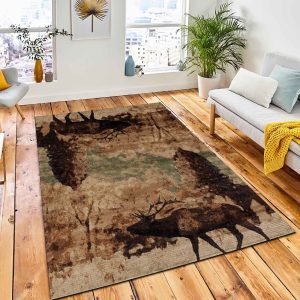 Foot Hills Elk Area Rug Rustic Cabin & Lodge Area Rug Room Decor Rug