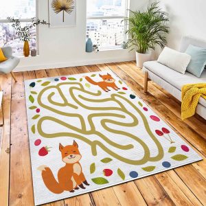 Fox Forest Berries On White Carpet Rug Nursery Rug Home Decor
