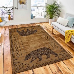 Gold Gorge Bear Area Rug Rustic Cabin & Lodge Area Rug Room Decor Rug