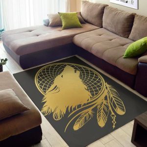 Golden Bohemian Howling Wolf Area Rug Bohemian Rug Rug Love Decor