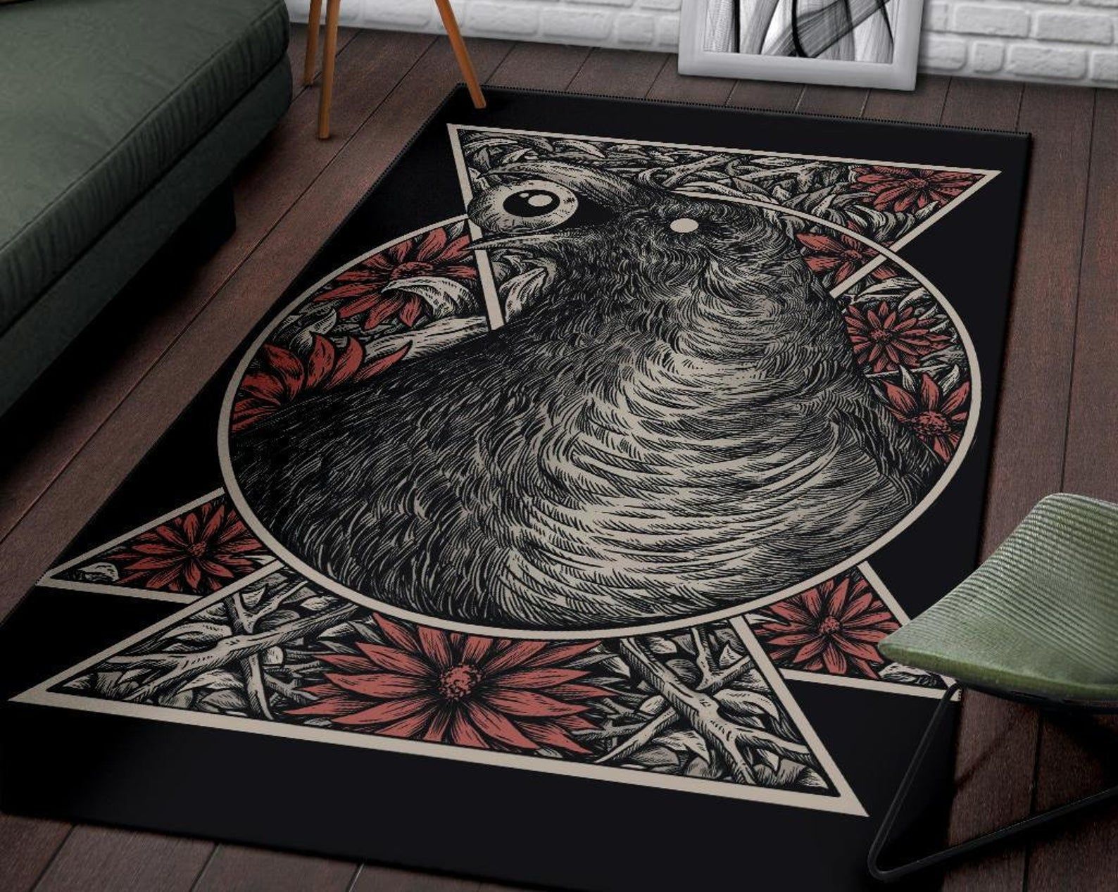 Gothic Black Crow Eye Area Rug Gothic Home Decor Gothic Black Crow Eye Area Rug Gothic Home Decor