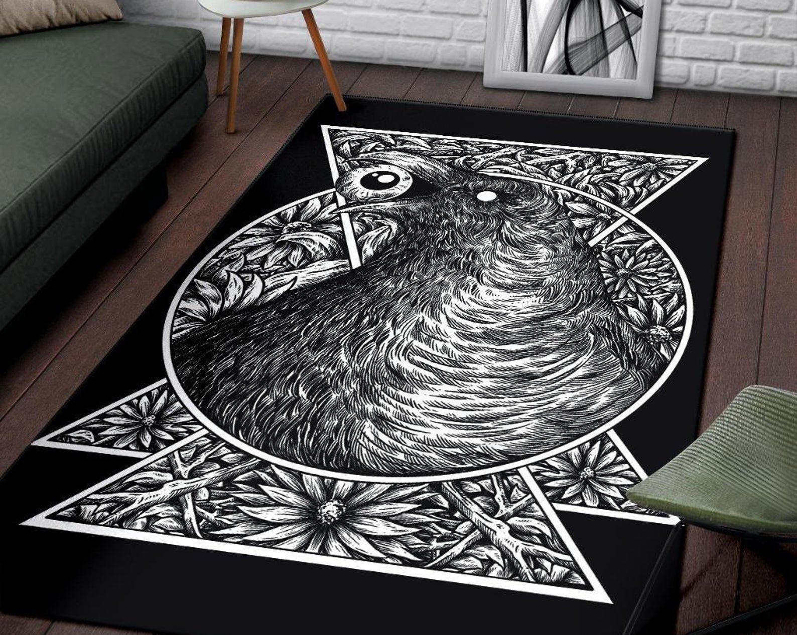 Gothic Crow Eye Area Rug Black And White Gothic Home Decor Gothic Crow Eye Area Rug Black And White Gothic Home Decor