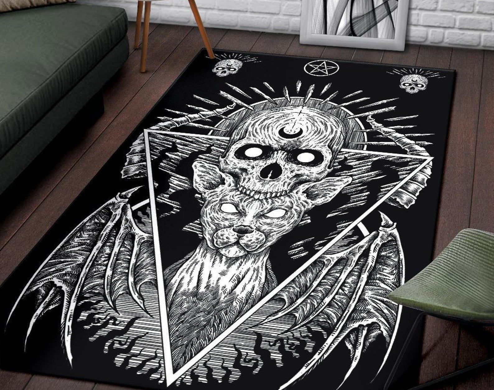 Gothic Occult Skull Demon Cat Pentagram Area Rug Gothic Home Decor Gothic Occult Skull Demon Cat Pentagram Area Rug Gothic Home Decor