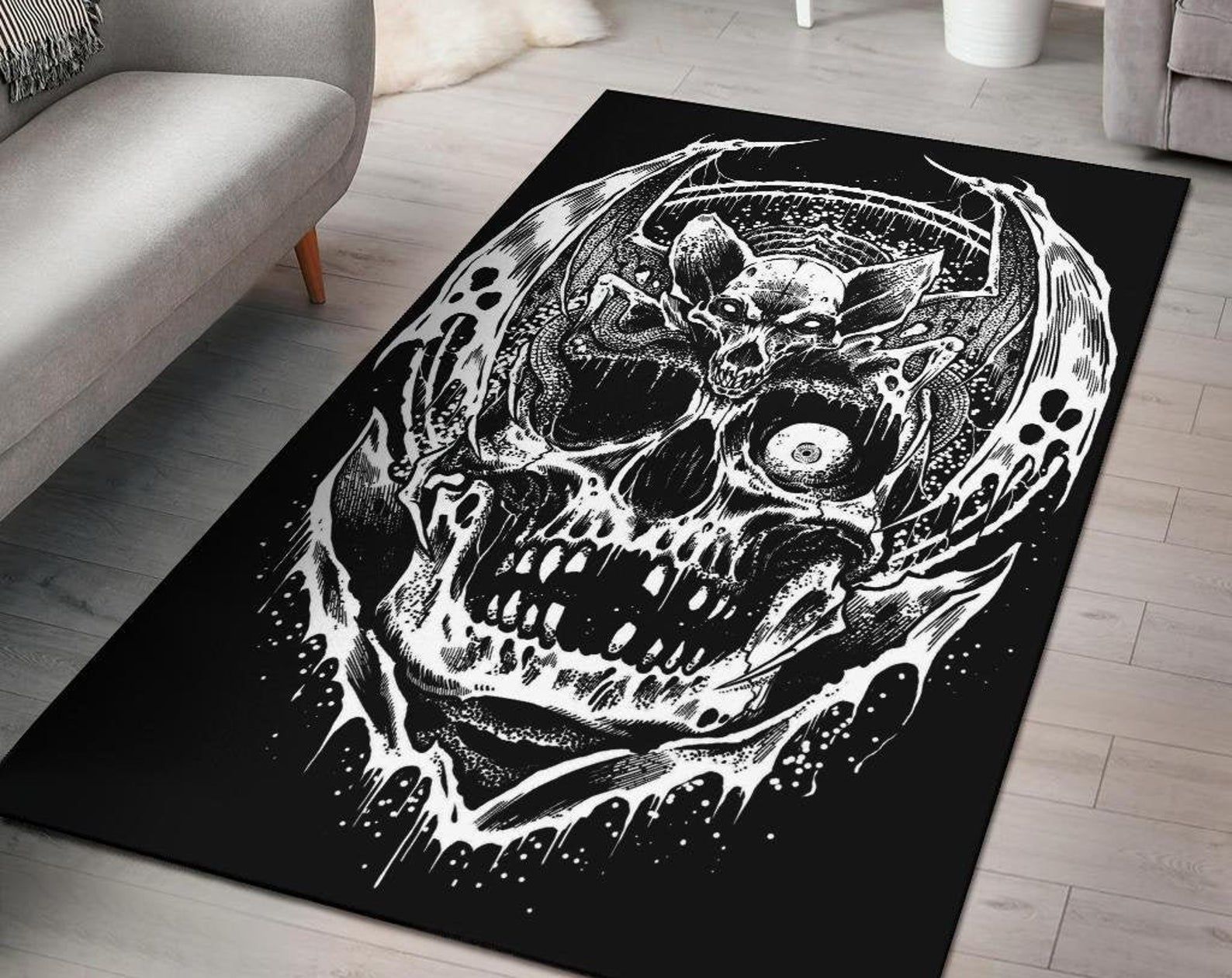 Gothic Skull Bat Area Rug Gothic Home Decor Gothic Skull Bat Area Rug Gothic Home Decor