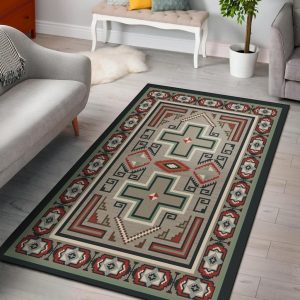 Green Red Cross Geometric Native American Area Rug Carpet Area Rug For Living Room Bedroom Rug Home Decor
