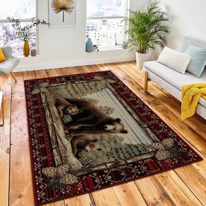 Grizzly Family Life Area Rug Rustic Cabin & Lodge Area Rug Bedroom Rug