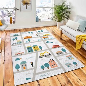 Hand Drawn Vector Illustration Cute Area Rug City Rug Room Decor