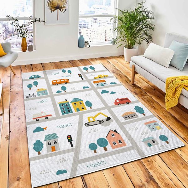 Hand Drawn Vector Illustration Cute Area Rug City Rug Room Decor