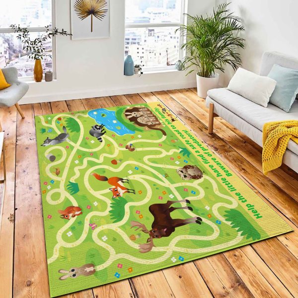 Help Little Hare Find Safe Carpet Rug Kid Play Rug Home Decor