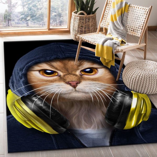 Hip Hop Tabby Cat In Hood Area Rug Carpet Living Room Rug Us Gift Decor Area Rug For Living Room Bedroom Rug Home Decor