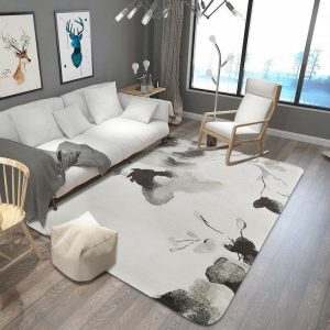 Ink Drawing Flower Flannel Velvet Anti Slip Clp1810091Tm Rug Carpet Area Rug For Living Room Bedroom Rug Home Decor