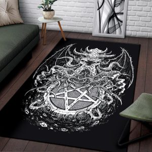 Inverted Skull Satanic Pentagram Demon Octopus Area Rug Gothic Home Decor