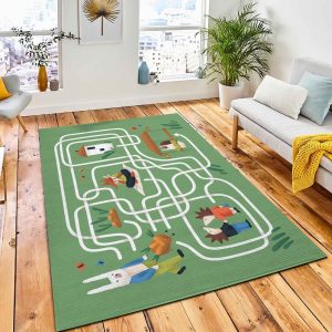 Kids Maze Game Cute Animals Area Rug Kid Play Rug Home Decor