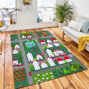 Landscape City Village Houses Lake Area Carpet Rug City Rug Home Decor