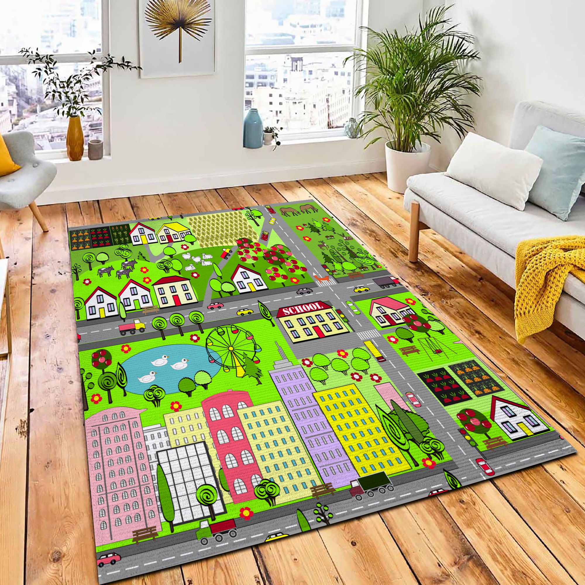 Landscape City Village Houses Lake Area Carpet Rug Kid Play Rug Room Decor Landscape City Village Houses Lake Area Carpet Rug Kid Play Rug Room Decor