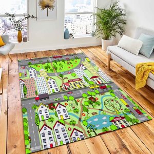 Landscape City Village Houses Lake Area Rug Carpet Nursery Rug Home Decor