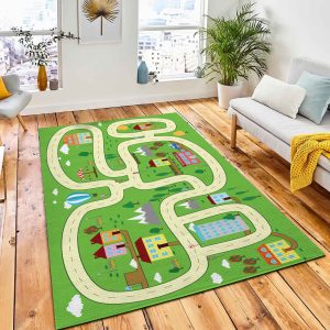 Lovely City Landscape Car Track Area Rug Carpet Kid Play Rug Room Decor