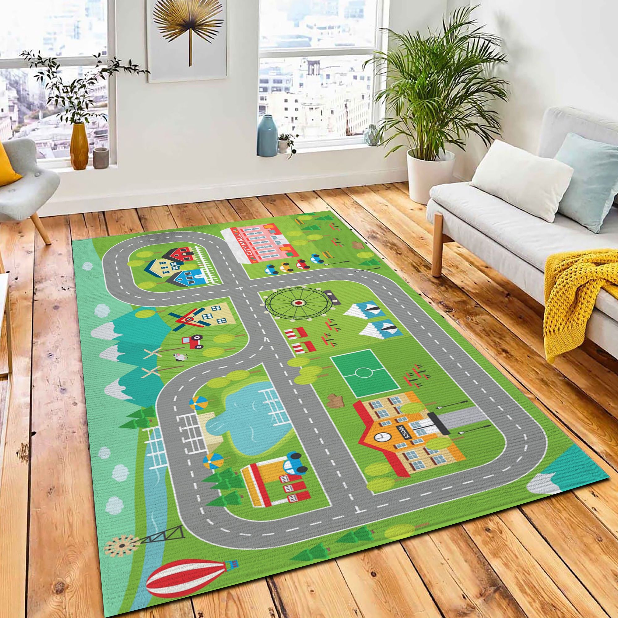 Lovely City Landscape Car Track Area Rug Kids Rug Home Decor Lovely City Landscape Car Track Area Rug Kids Rug Home Decor