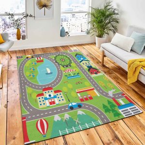 Lovely City Landscape Car Track Area Rug Kids Rug Room Decor