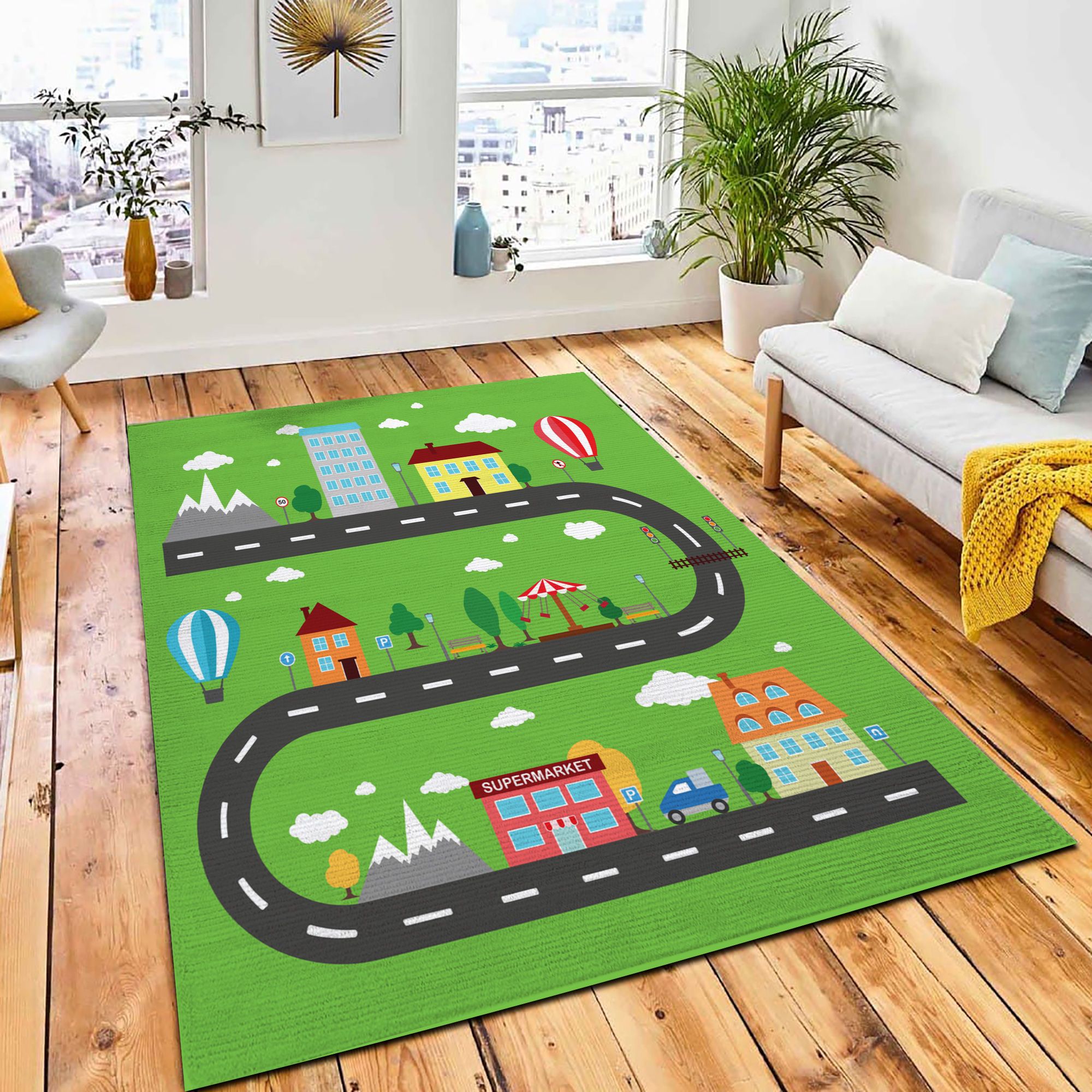 Lovely City Landscape Car Track Rug Carpet Nursery Rug Home Decor Lovely City Landscape Car Track Rug Carpet Nursery Rug Home Decor