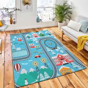 Lovely Snowy City Landscape Train Rug Carpet City Rug Home Decor