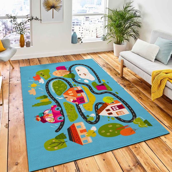 Map Children Traveling Family On Rug Kid Play Rug Room Decor