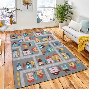 Map City Roads Houses Trees Area Rug Carpet Kid Play Rug Room Decor