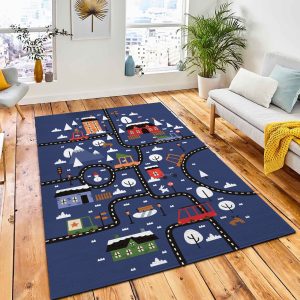 Map Cute Winter City Town Carpet Rug Kids Rug Home Decor