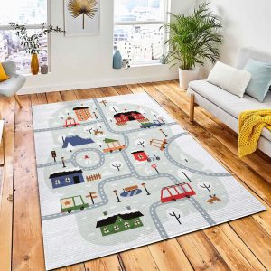 Map Cute Winter City Town Rug Carpet Kids Rug Home Decor