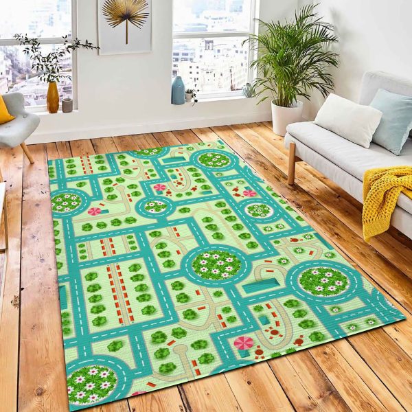 Map Top View City Road Area Rug Kid Play Rug Home Decor