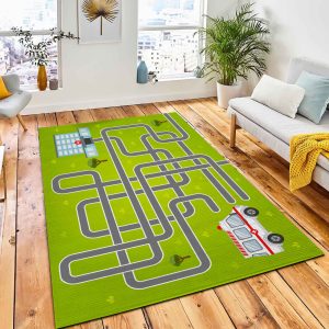 Maze Game Children Help Ambulance Area Rug Kid Play Rug Home Decor