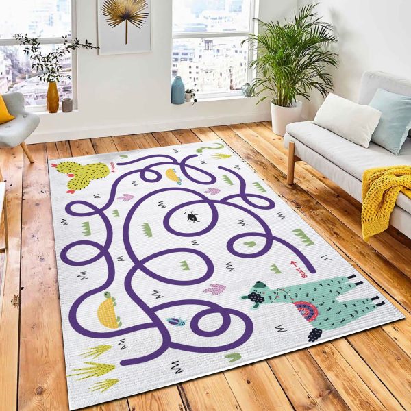 Maze Puzzle Kids Help Cute Carpet Rug City Rug Home Decor