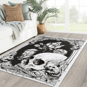 Memento Mori Rug Skull Rug Skull And Flowers Rug Death Positive Rug Gothic Home Decor Living Home Decor