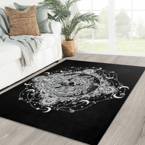 Moon Goddess Rug Moon Mandala Gothic Celestial Crescent Moon Starry Night Meditation Gothic Mystical Witchy Rug Decor