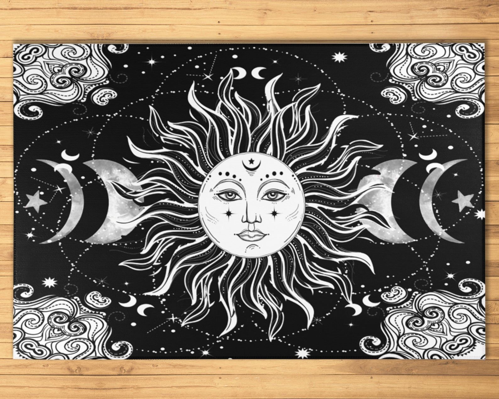 Mystical Moon Mandala Area Rug Black Witchy Christmas Floor Mat Celestial Wicca Starry Night Crescent Galaxy Gothic Bohemian Home Decor Mystical Moon Mandala Area Rug Black Witchy Christmas Floor Mat Celestial Wicca Starry Night Crescent Galaxy Gothic Bohemian Home Decor