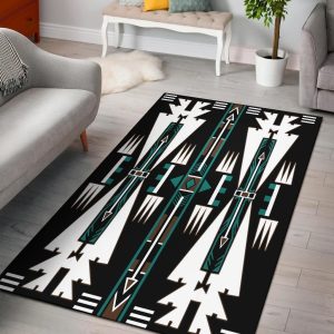 Native American Turquoise Blue Culture Symbol Area Rug Carpet Area Rug For Living Room Bedroom Rug Home Decor