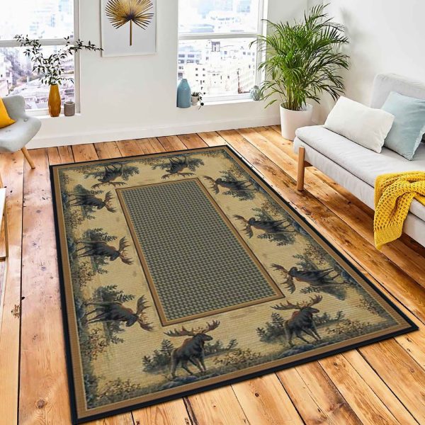 Northwoods Moose Rug Rustic Cabin & Lodge Area Rug Bedroom Rug