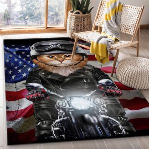 Patriot Cat On Motorcycle Area Rug Kitchen Rug Home Decor Area Rug For Living Room Bedroom Rug Home Decor