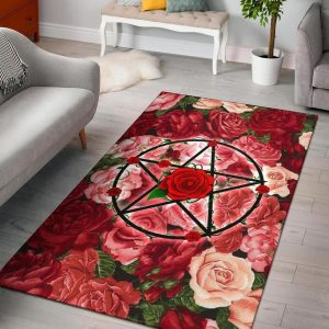 Pentacle Roses Wicca Area Rug Living Room Rug