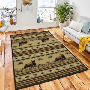 Pine Creek Bear Rug Rustic Cabin & Lodge Area Rug Living Room Rug