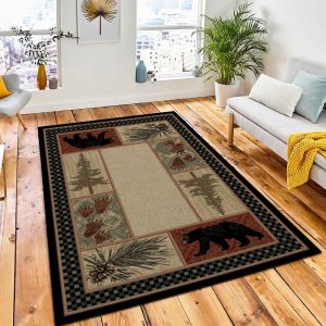 Pine Forest Bear Rug Rustic Cabin & Lodge Area Rug Bedroom Rug