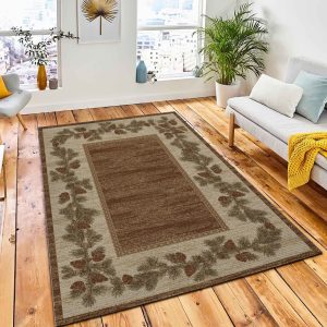 Pinecone Border Area Rug Rustic Cabin & Lodge Area Rug Living Room Rug