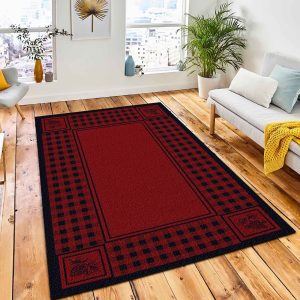 Pinecone Plaid Red Area Rug Rustic Cabin & Lodge Area Rug Room Decor Rug