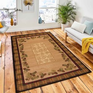 Pinecones And Plaid Cabin Area Rug Rustic Cabin & Lodge Area Rug Room Decor Rug