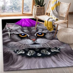 Punk Rock Cat With Mohawk Area Rug For Christmas Bedroom Home Decor Area Rug For Living Room Bedroom Rug Home Decor